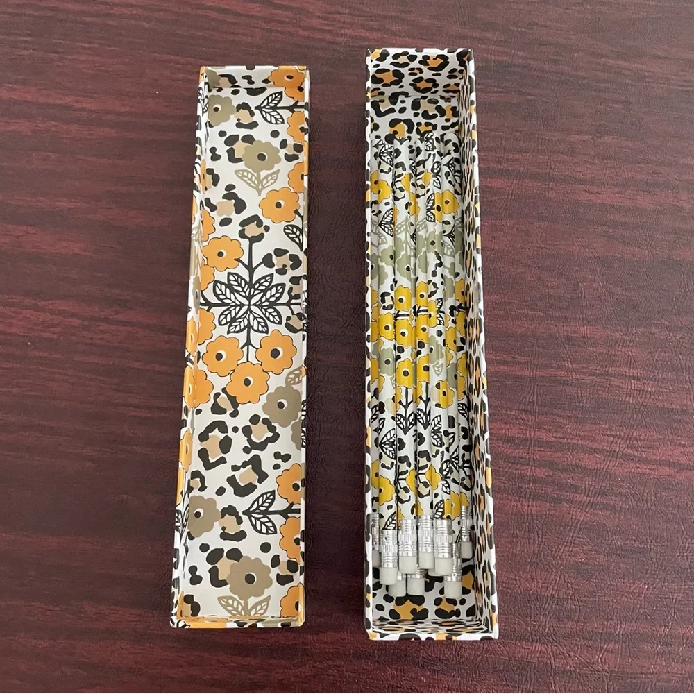NEW Decorative 10 Pencils Set School Office Work Yellow Paisley